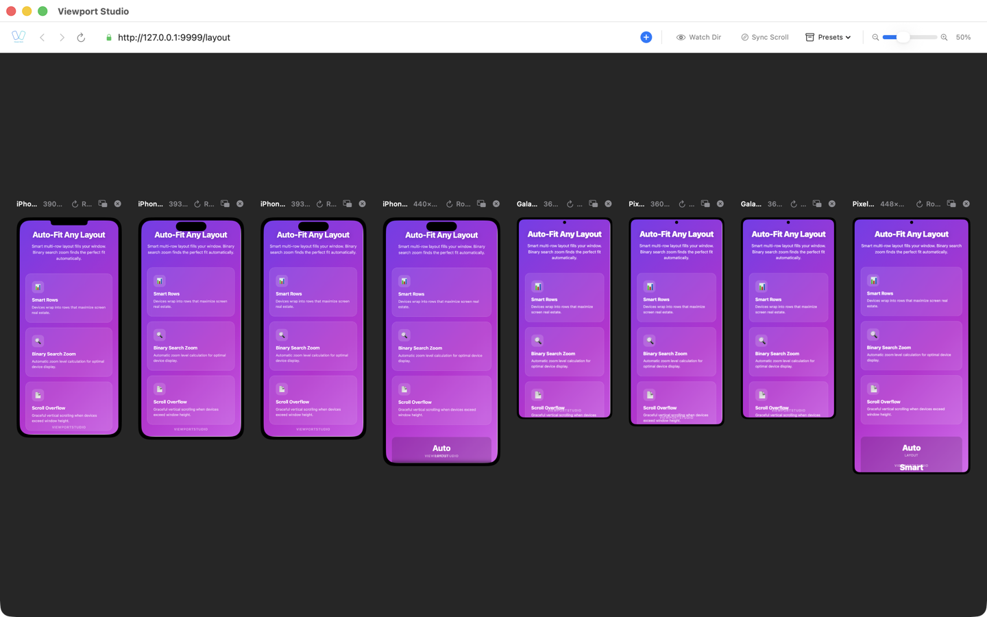 Многострочная раскладка с 8 устройствами
